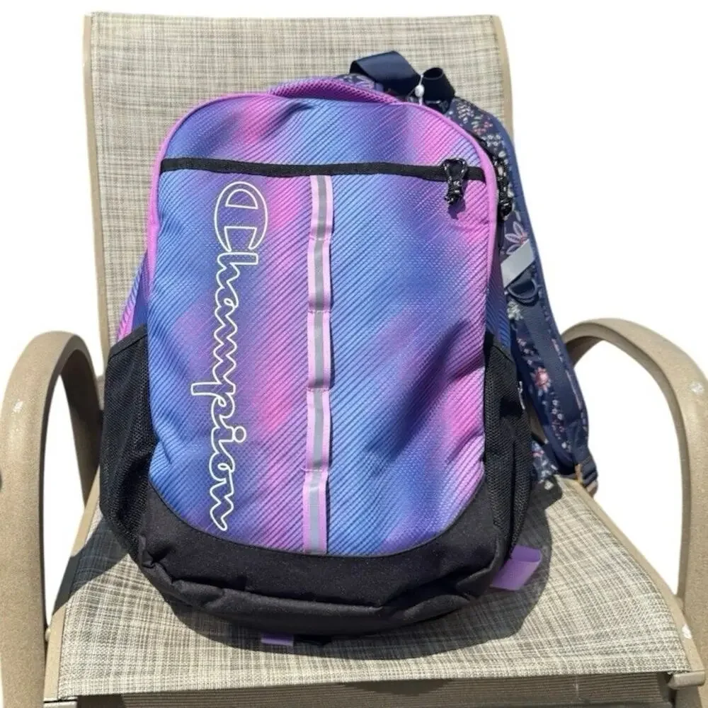 Champion Center Backpack Blue/Pink School Laptop Travel gym Lightweight  New